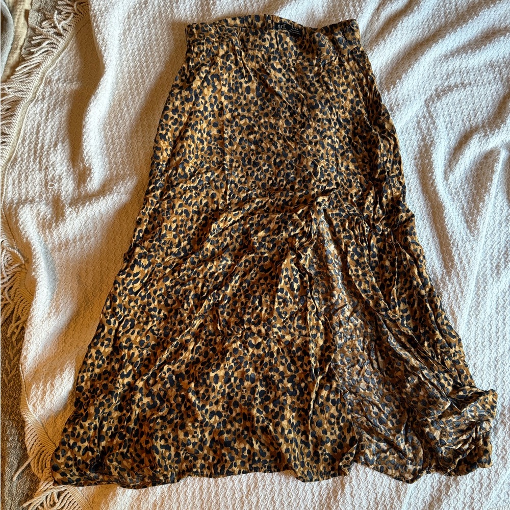 Zara Leopard Print A-Line Skirt